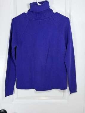 Harve Benard Royal Blue Ribbed 100% Cotton Turtleneck Sweater Size Large